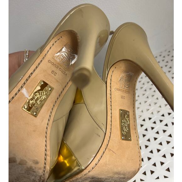 Alejandro Ingelmo Nude Gold Slingback Platform Heels Size 39 9 - Picture 8 of 10